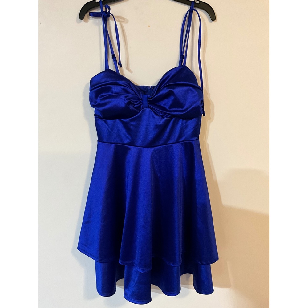 Honey and Rosie Royal Blue Satin Skater Dress Tiered Cocktail Party Medium
